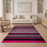 Bold Black Pink Striped Area Rug
