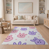 Adorable Pink Purple Cartoon Bunny Area Rug