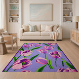 Purple Purple Tulip Floral Area Rug