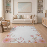 Vintage Pink Blossom Floral Border Rug