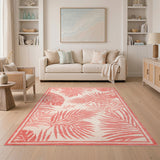 Pink Palm Leaf Washable Area Rug