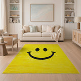 Playful Yellow Smiley Face Shag Rug