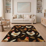 ODIKA Washable Farmhouse Chicken Print Area Rug - Non-Slip Low Pile