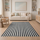 Woven Geometric Modern Black White Striped Woven Area Rug
