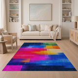 Vibrant Multi-Color Geometric Area Rug with Starry Dots