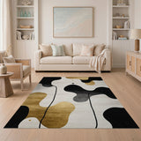 Washable Modern Abstract Area Rug - Black & Gold Low Pile