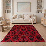 Red Black Damask Floral Area Rug