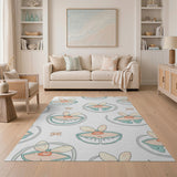 Whimsical Teal Clamshell Butterfly Pattern Rug