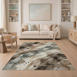 Sweeping Watercolor Abstract Rug in Brown Tan