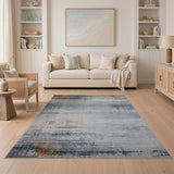 Distressed Grey Abstract Area Rug with Orange Accents