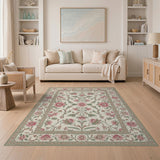 Pink Floral Vintage Area Rug with Cream Base