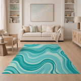 Blue and Teal Teal Wavy Abstract Area Rug