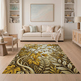 Golden Vine Leaf Floral Area Rug