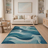 Seahorse Waves Blue Teal Coastal Area Rug