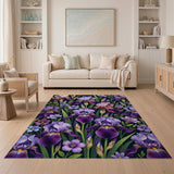 Purple Iris Floral Pattern Area Rug