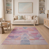 Vibrant Pink Teal Geometric Triangle Rug