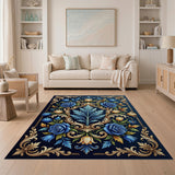 Luxe Blue Roses Baroque Frame Area Rug