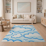 Whimsical Cartoon Clouds Blue Area Rug