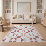 Pink Geometric Modern Area Rug with Ovals Stars