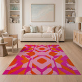 Vibrant Pink Orange Geometric Area Rug