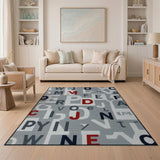 Modern Grey Alphabet Typography Area Rug