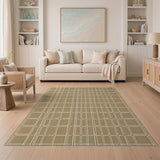 Modern Beige Trellis Grid Area Rug