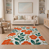 Vibrant Orange Camellia Floral Area Rug
