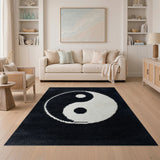 Yin Yang Black White Shag Area Rug