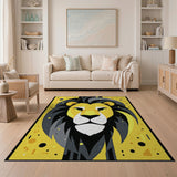 Bold Yellow Lion Head Geometric Area Rug