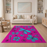 Playful Teal Butterflies Dragonflies Pink Rug