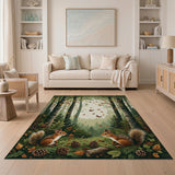 ODIKA Washable Woodland Squirrel Forest Rug - Non-Slip Low Pile Decor