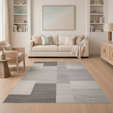 Modern Grey Striped Block Geometric Area Rug