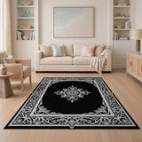 Ornate Medallion Black and White Ornate Black White Persian Medallion Rug