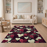 Romantic Red Hearts Swirl Area Rug