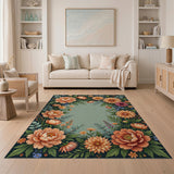Vintage Peony Dahlia Floral Frame Rug
