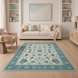 Teal Floral Traditional Persian Area Rug