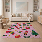 Pink Gnome Christmas Cartoon Area Rug