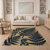 Vintage Blue Fern Fronds Area Rug