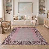 Pink Leopard Border Vintage Damask Area Rug