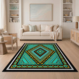 Teal Gold Geometric Diamond Area Rug