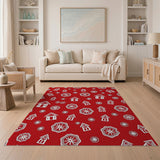 Festive Red House Snowflake Pattern Rug
