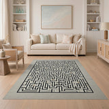 Beige and Neutral Geometric Modern Beige Maze Labyrinth Geometric Area Rug