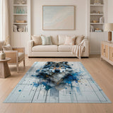 ODIKA Modern Abstract Wolf Head Washable Rug - Low Pile Non-Slip Area Rug
