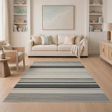 Black Grey Striped Woven Area Rug