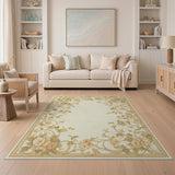 Elegant Cream Peony Floral Border Rug
