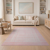 Soft Pink Grid Stripe Area Rug