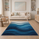 Abstract Area Abstract Blue Waves Area Rug