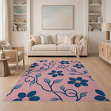 Blush Pink Navy Floral Vine Area Rug