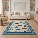 Blue Border Oceanic Fish Area Rug