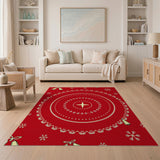 Festive Red Christmas Bells Snowflakes Medallion Rug
